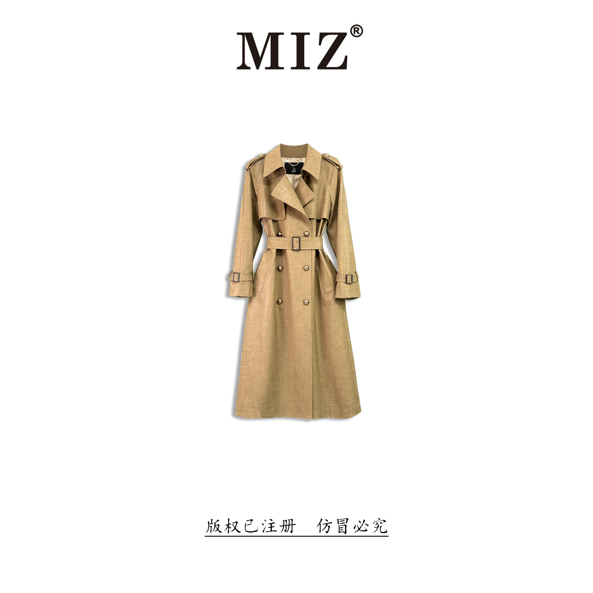 MIZ长款休闲风短款翻领气质插肩袖风衣女2530005