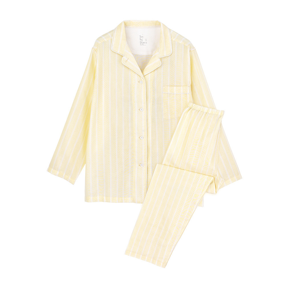 春夏新款纯棉50s双层纱织无侧缝睡衣a类无印家居服套装全棉男女款