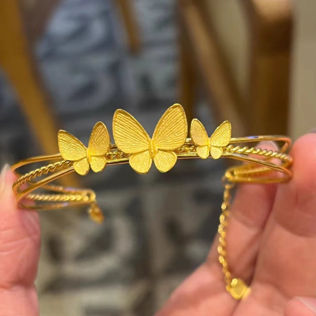 铜合金手镯 新中式蝴蝶手镯轻奢百搭可调节开口镯子女0112