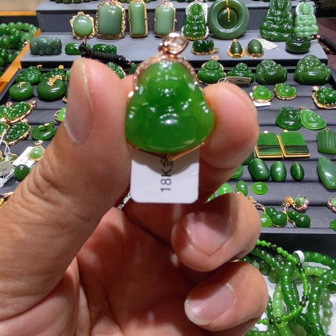 和田玉（碧玉）18K金镶嵌颈饰W****心