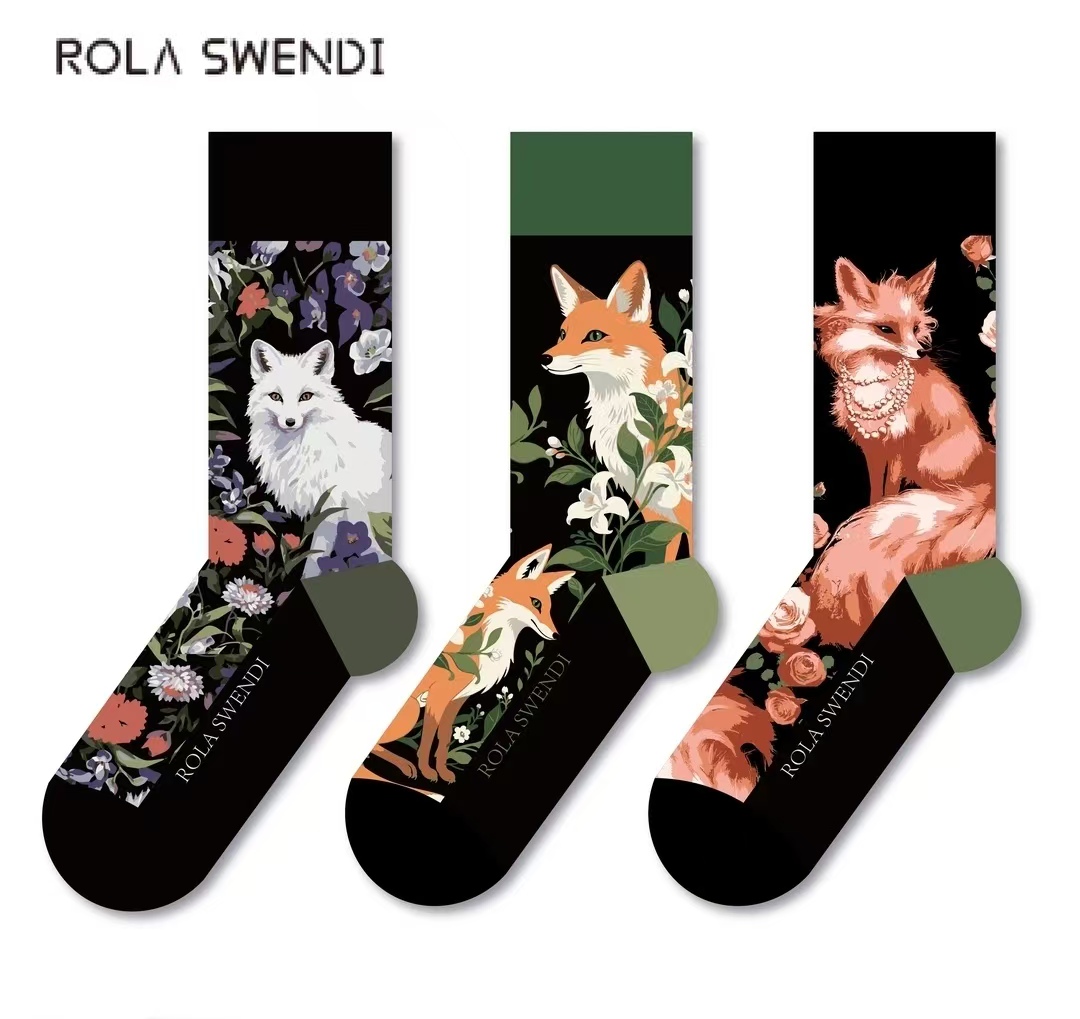 ROLA SWEND 秋冬棉袜透气轻奢法式狐狸动物男女同款袜子