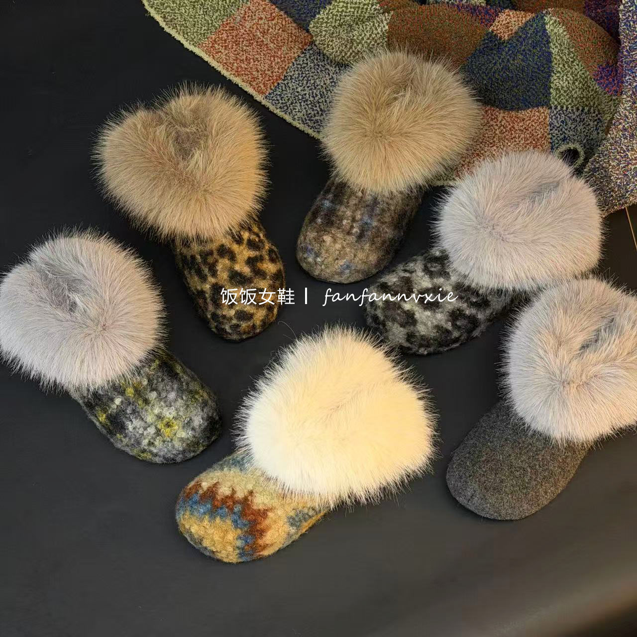 冬季外穿加厚保暖韩版潮流风棉鞋两穿休闲风色棉靴毛毛短靴