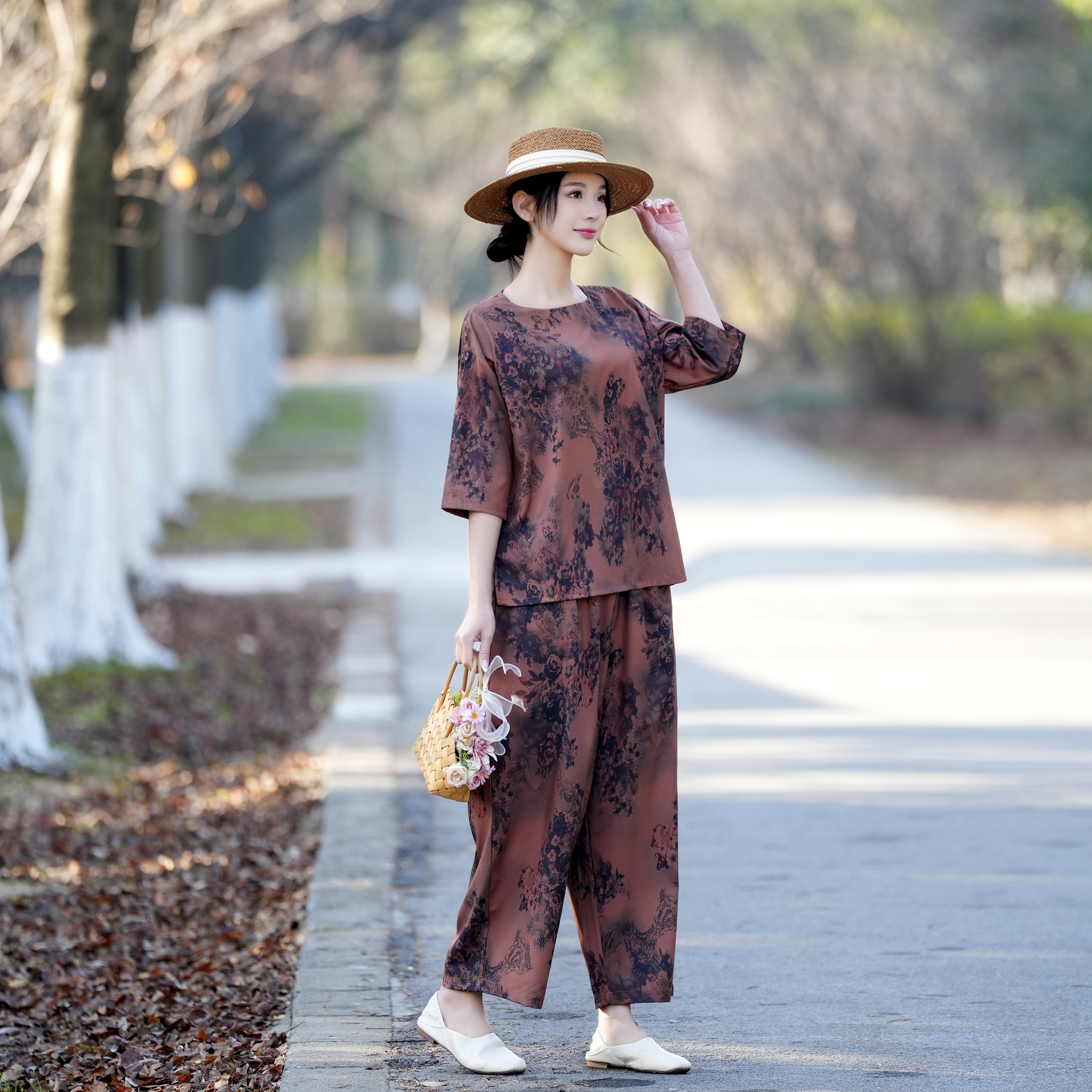 【梁姐专属】721中老年妈妈装国风印花两件套宽松大码上衣裤子套装