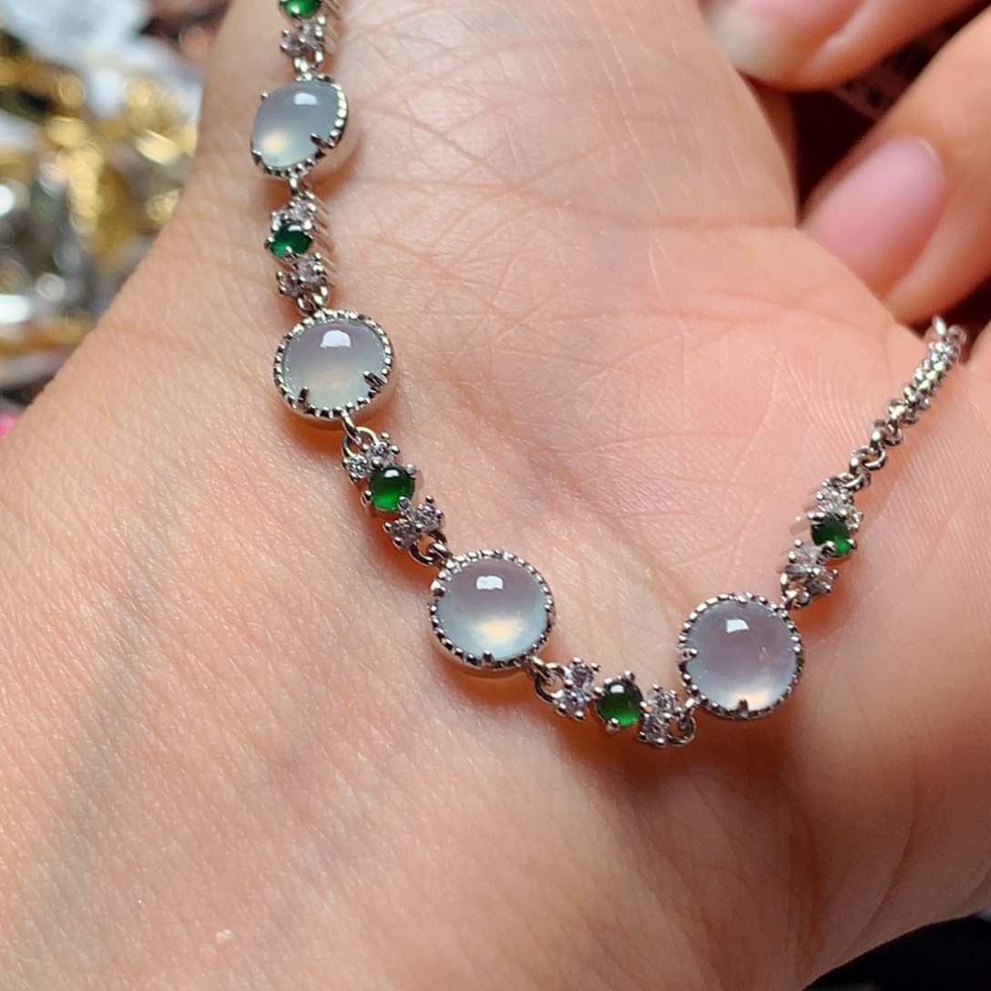 翡翠戒指银S925镶嵌天然翡翠手链