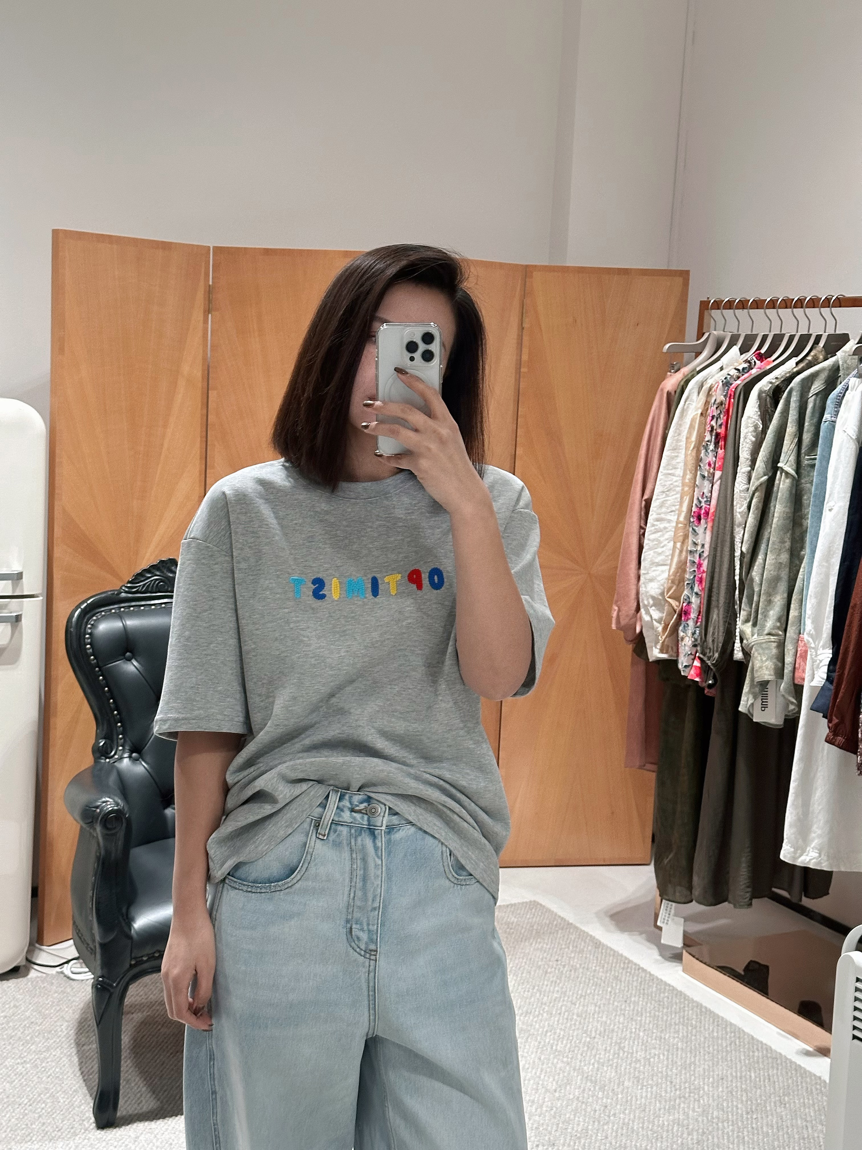 背后减龄设计t恤纯棉宽松夏季印花圆领刺绣