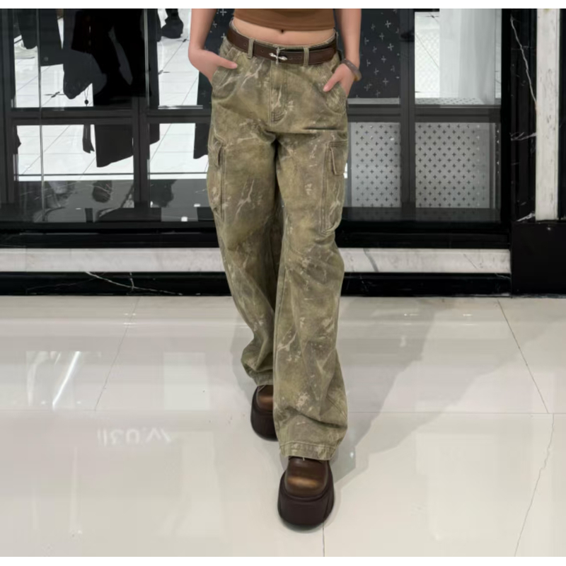 【国潮十字花】暴风切割弧形工装裤螺旋弧形工装裤复古炒染褪色