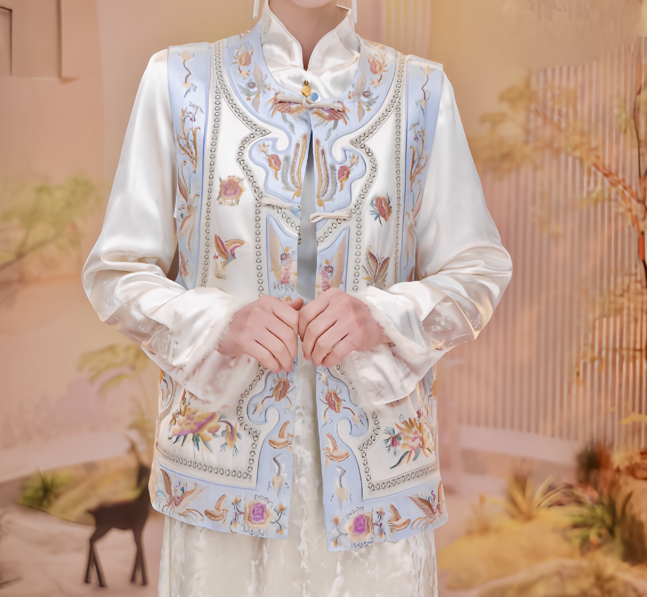 【凤羽蝶澜】新中式中国风刺绣圆领马甲2025C0165—香雪