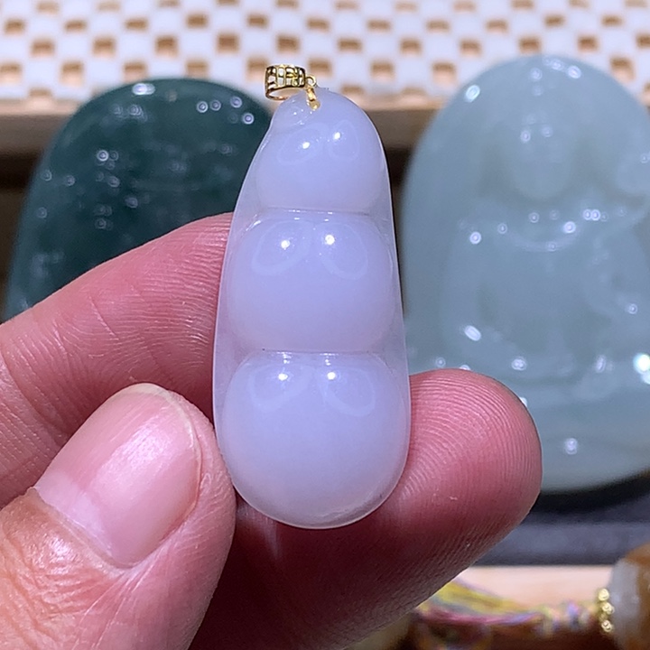 翡翠未镶嵌颈饰/炸/金扣头 福豆