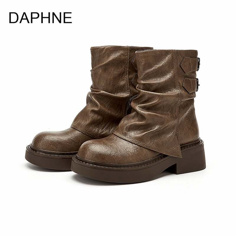 Daphne/达芙妮2026春时尚百搭女靴子英伦风时装靴厚底增高堆堆靴