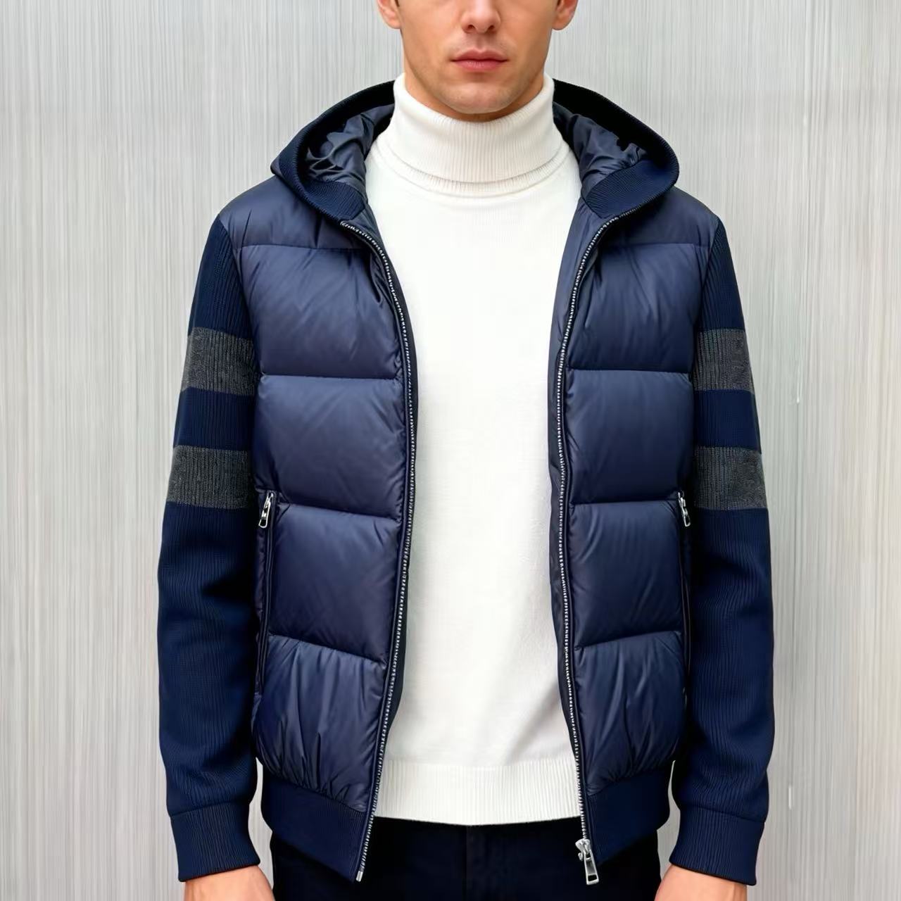 【86111】秋冬季新款针织拼接撞色拉链立领羽绒夹克外套