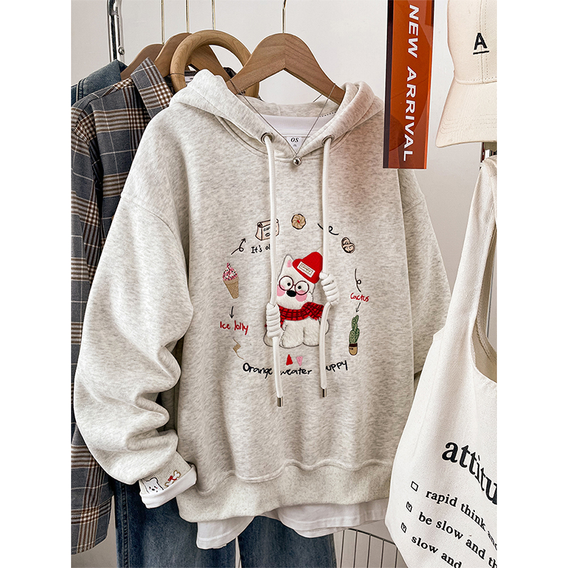 秋冬季胖mm大码宽松连帽卫衣女新款2025爆款时尚洋气加绒刺绣上衣