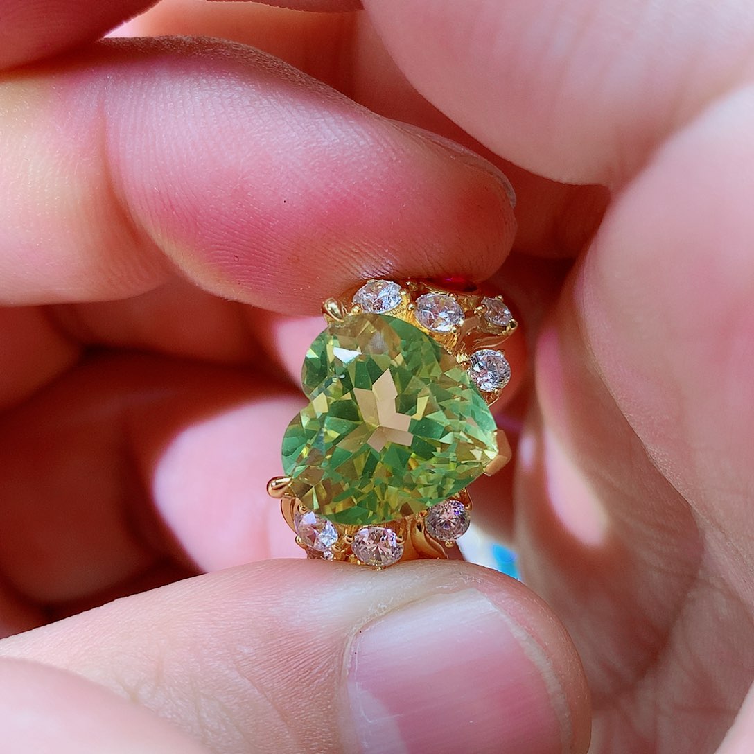 水晶戒指银S925镀金镶嵌