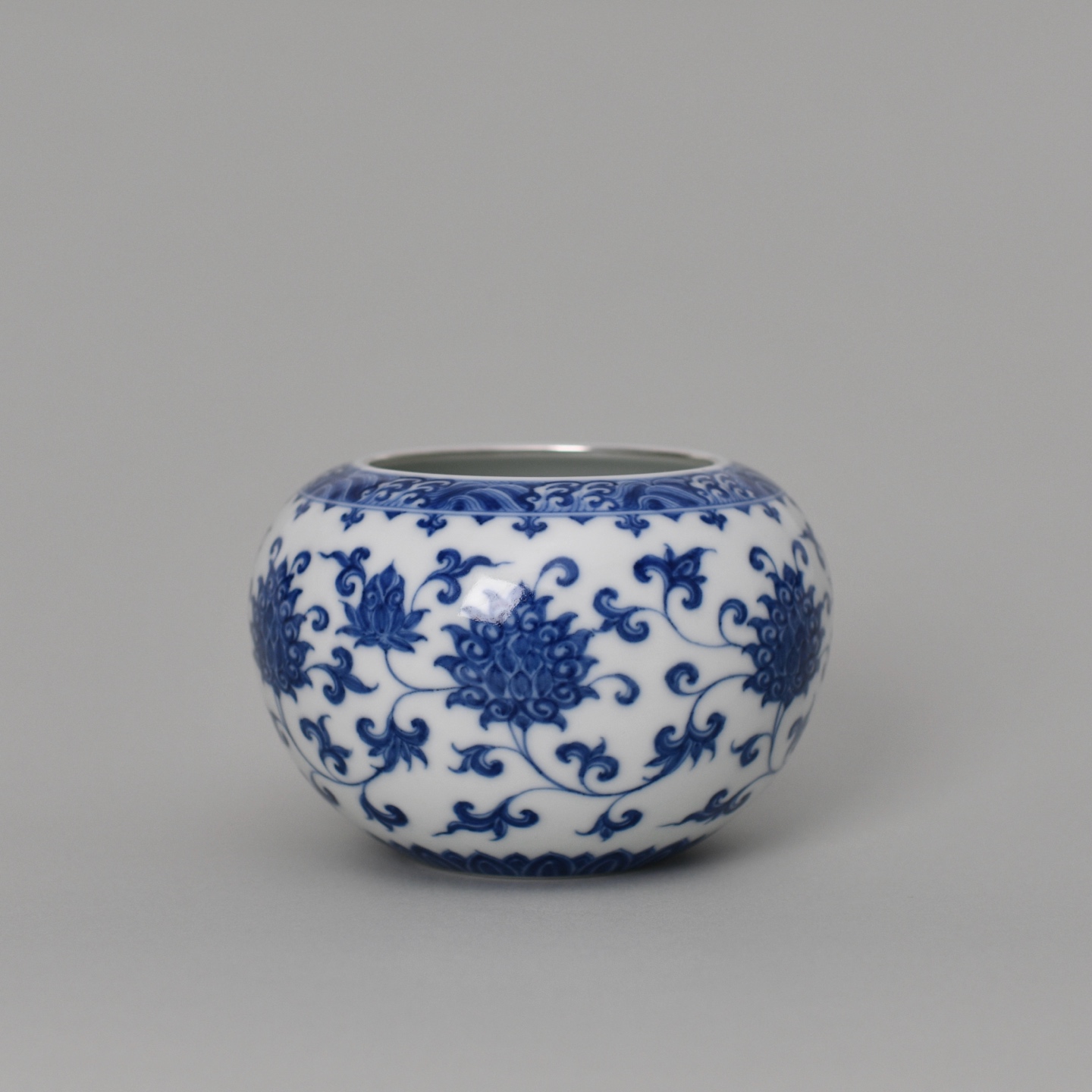 无尘格古青花银口缠枝莲纹水盂景德镇纯手工瓷器