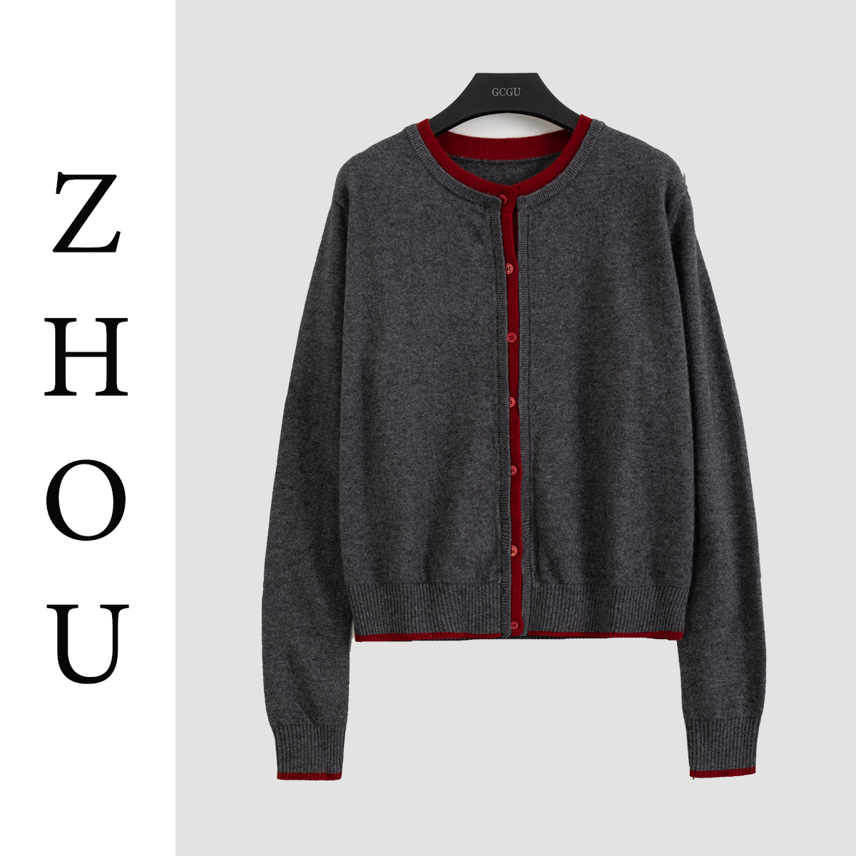 灰色慵懒风长袖减龄上衣-19121