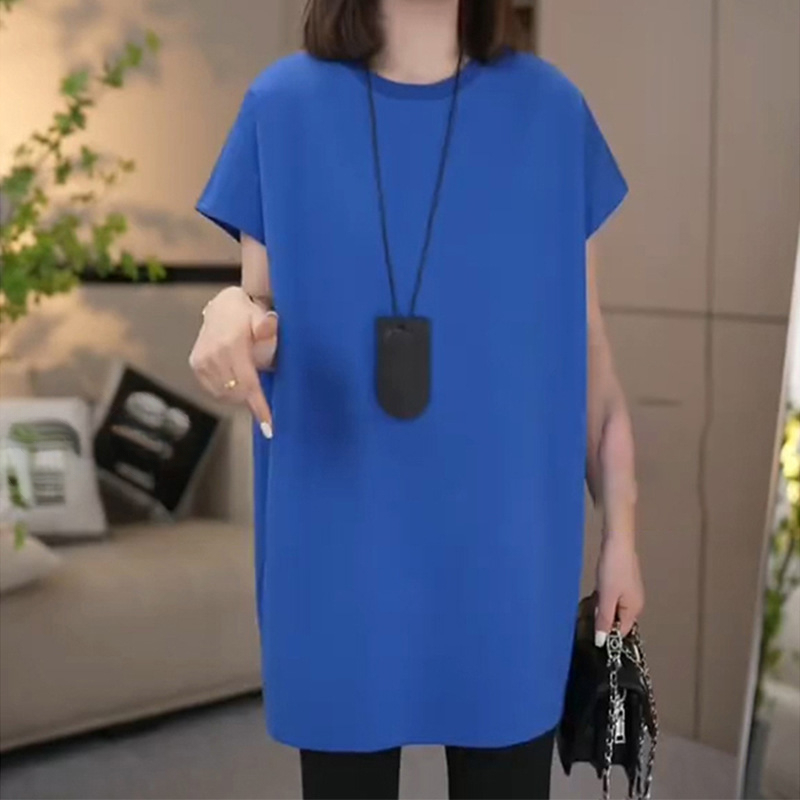 美式洋气休闲短袖T恤女2025夏季爆款时尚气质显瘦宽松中长款上衣