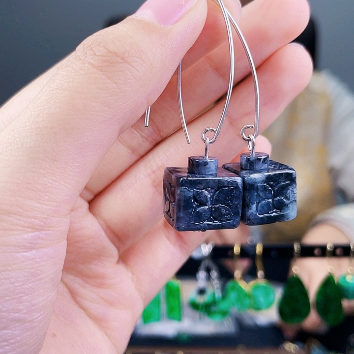 翡翠耳饰银S925镶嵌饰品