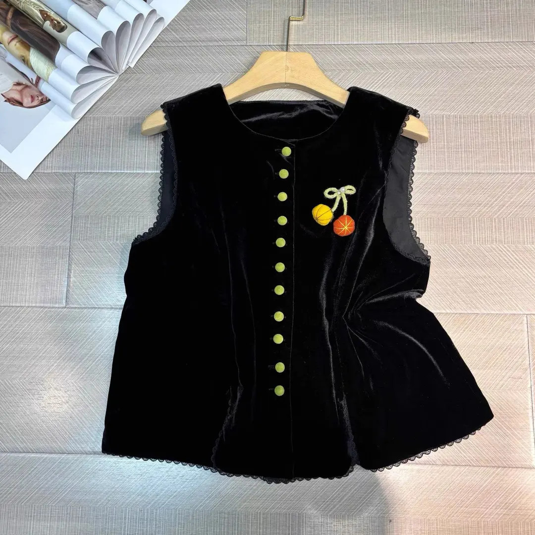 高品质早秋新款丝绒无袖马甲女2025新款时尚圆领百搭洋气坎肩上衣