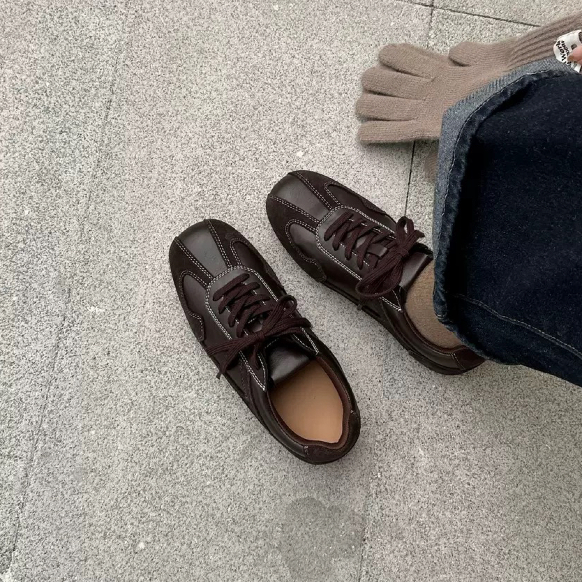 内增高芭蕾德训鞋女2025新款美拉德系带休闲运动鞋百搭真皮阿甘鞋