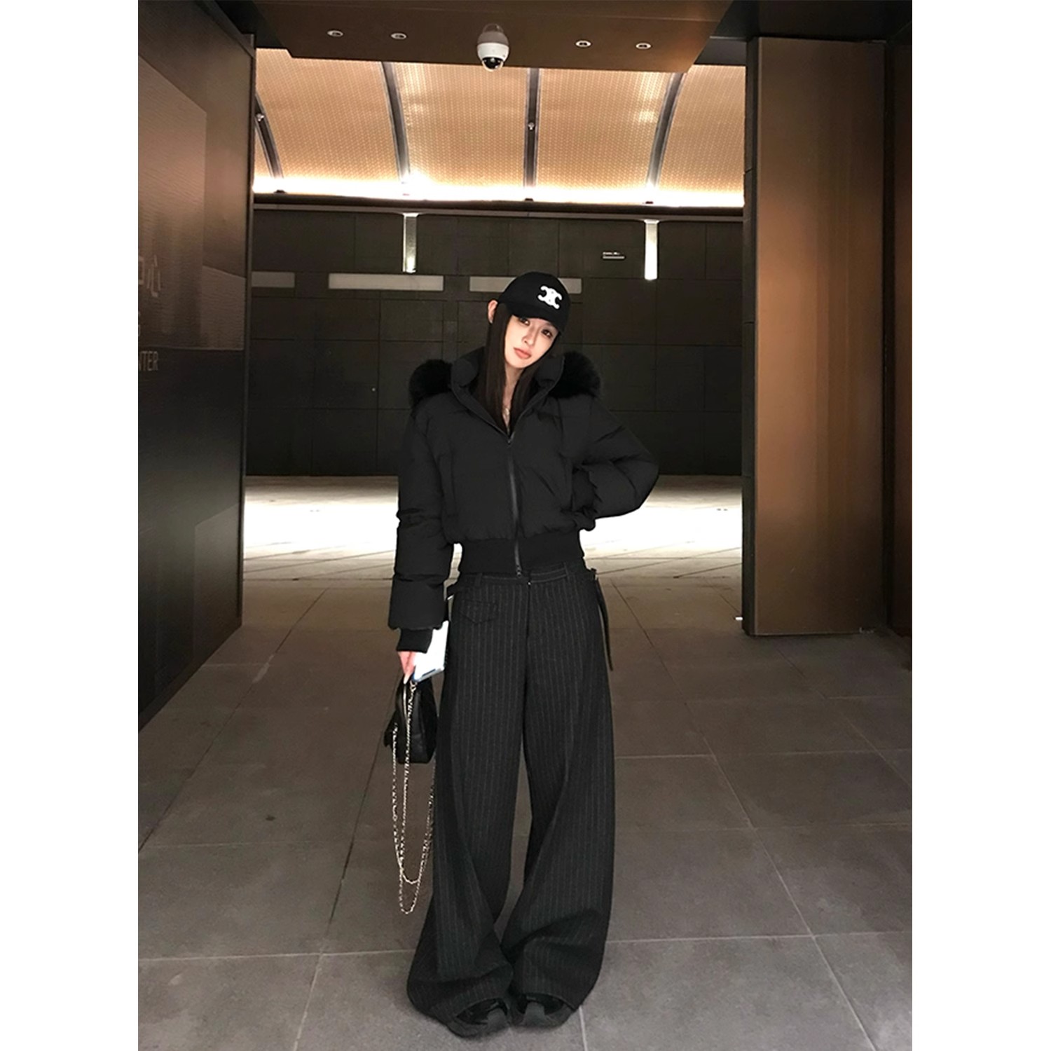 大毛领棉服女美式复古时尚潮流冬季收腰加厚短款棉袄上衣显瘦外套
