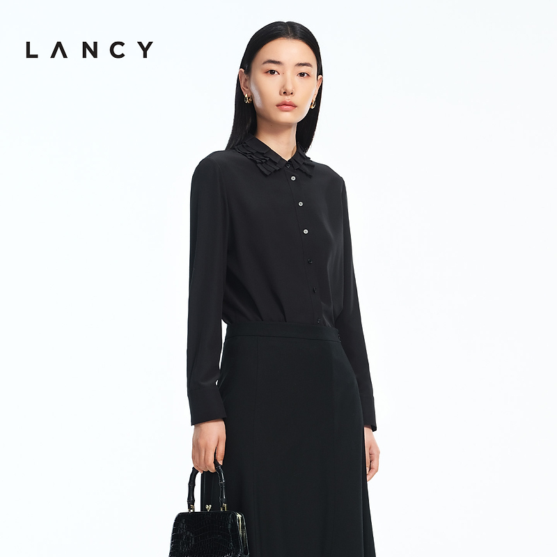 【真丝】LANCY/朗姿2026春新款气质通勤荷叶边领衬衫女设计感上衣