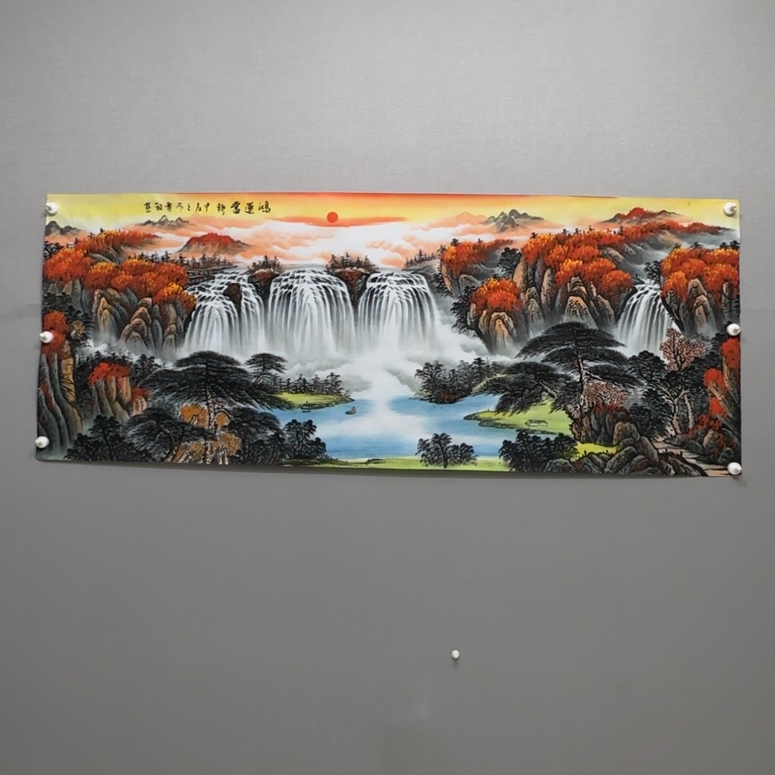 国画横幅六尺红山水贾敏