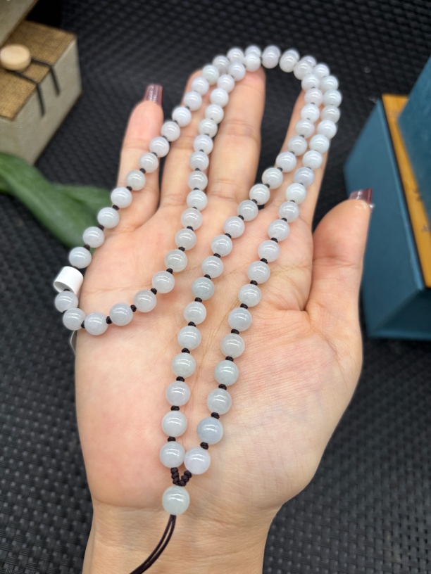 福利天然A货缅甸翡翠白月光圆珠6mm玉石挂件绳毛衣链项链长链百搭
