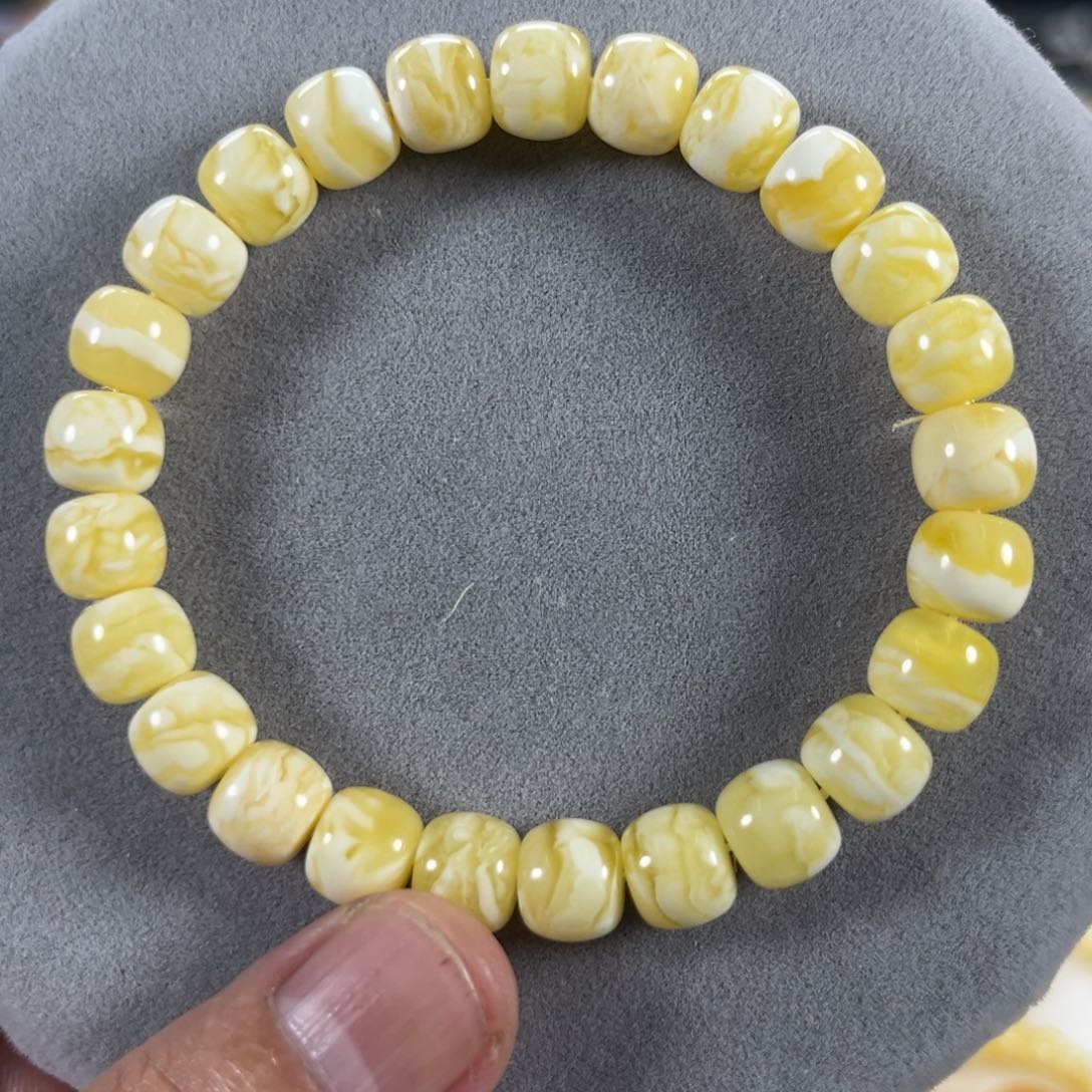 蜜蜡手串未镶嵌纯天然俄料瓷白虎皮