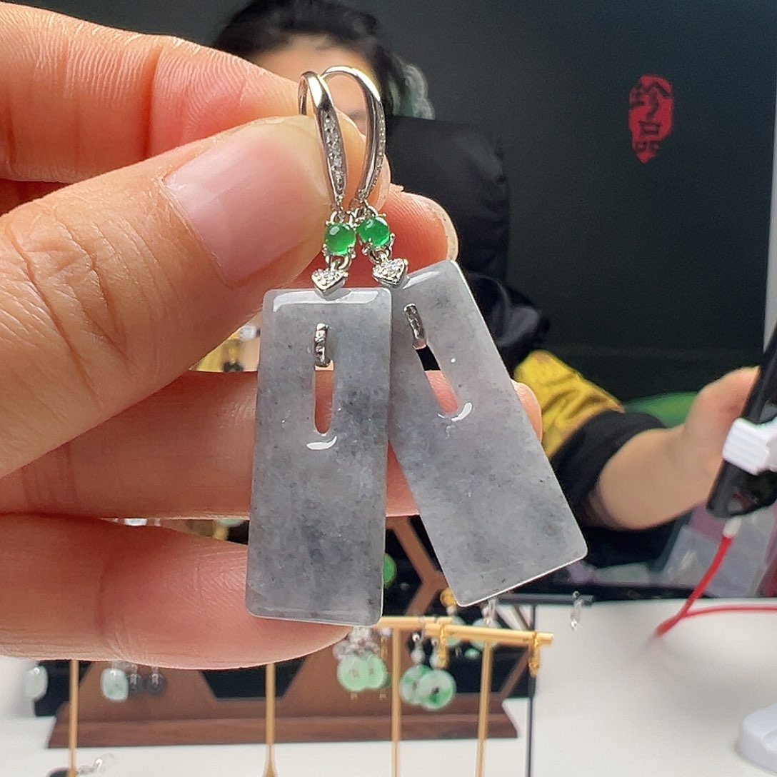 银S925镶嵌翡翠耳饰