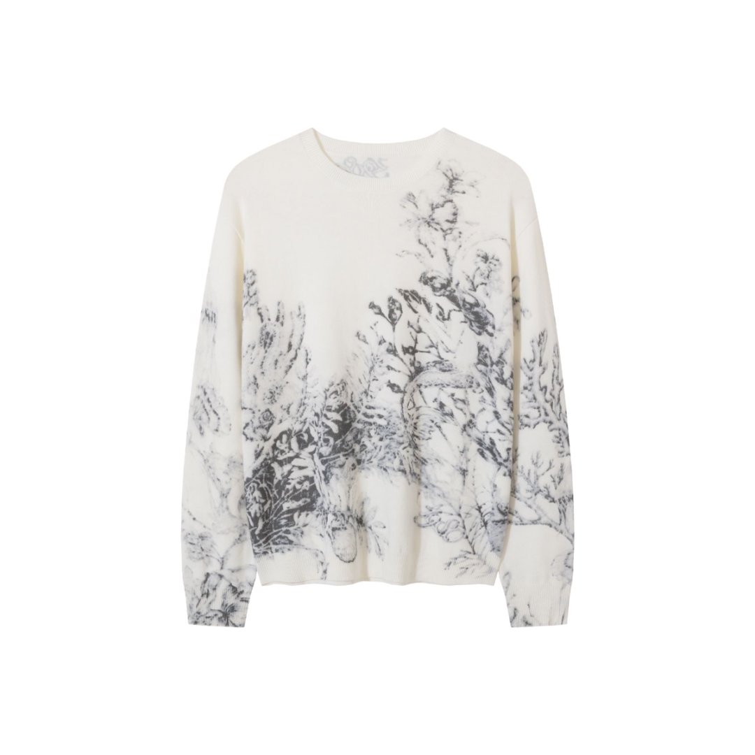 258088-多斯 秋季新款羊绒亚麻圆领印花针织衫