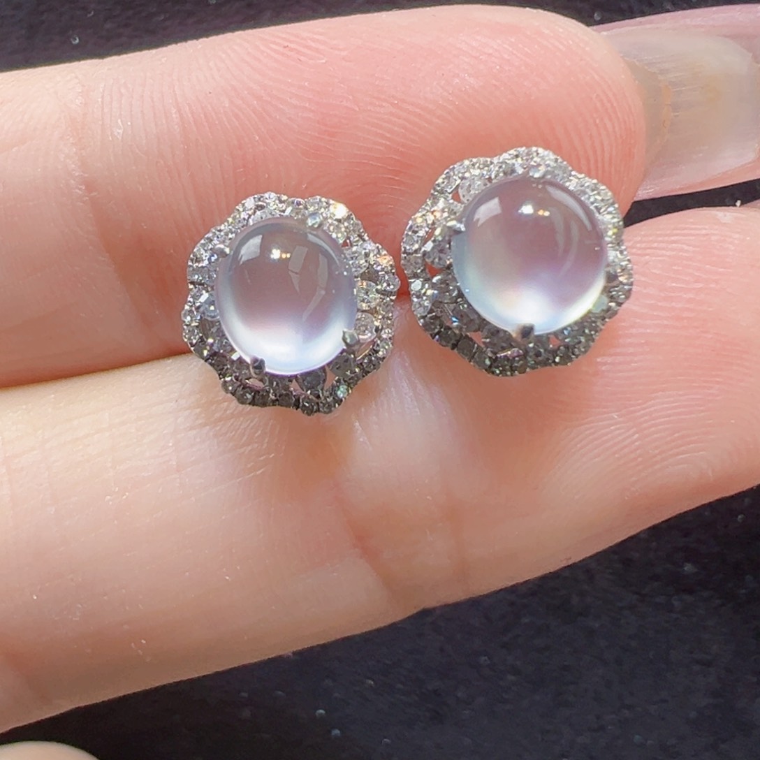 翡翠耳饰18K金镶嵌耳钉