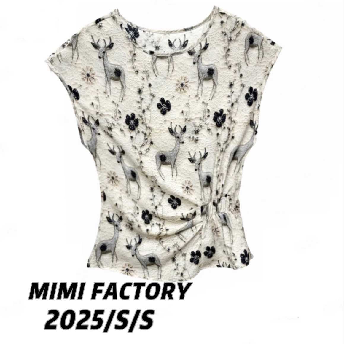 芈芈2025夏新款欧货气质收腰短袖T恤女修身显瘦时尚百搭上衣4750#