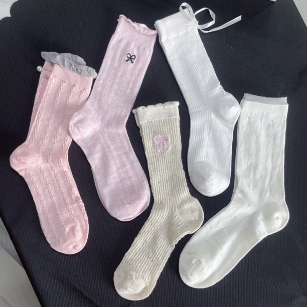 A28 白粉 新款高品质韩系袜子春夏百搭中筒袜子组合