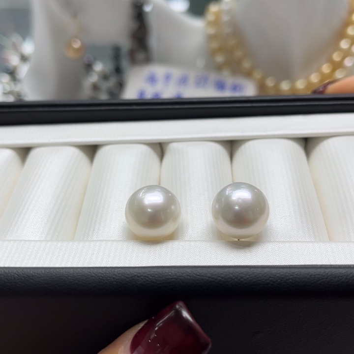 海水珍珠耳饰18K金镶嵌13-14mm