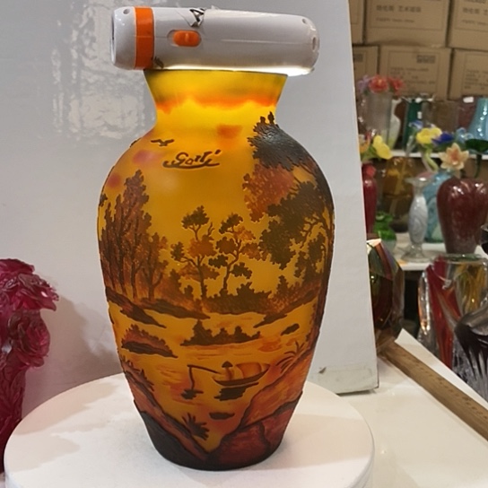 琉璃孟***画花瓶高25厘米口径7厘米