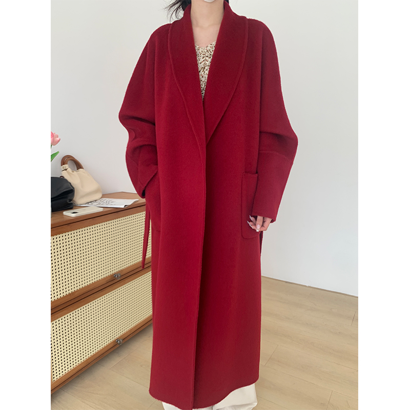 25年青果领女毛呢外套冬季直筒呢大衣加厚中长款呢大衣