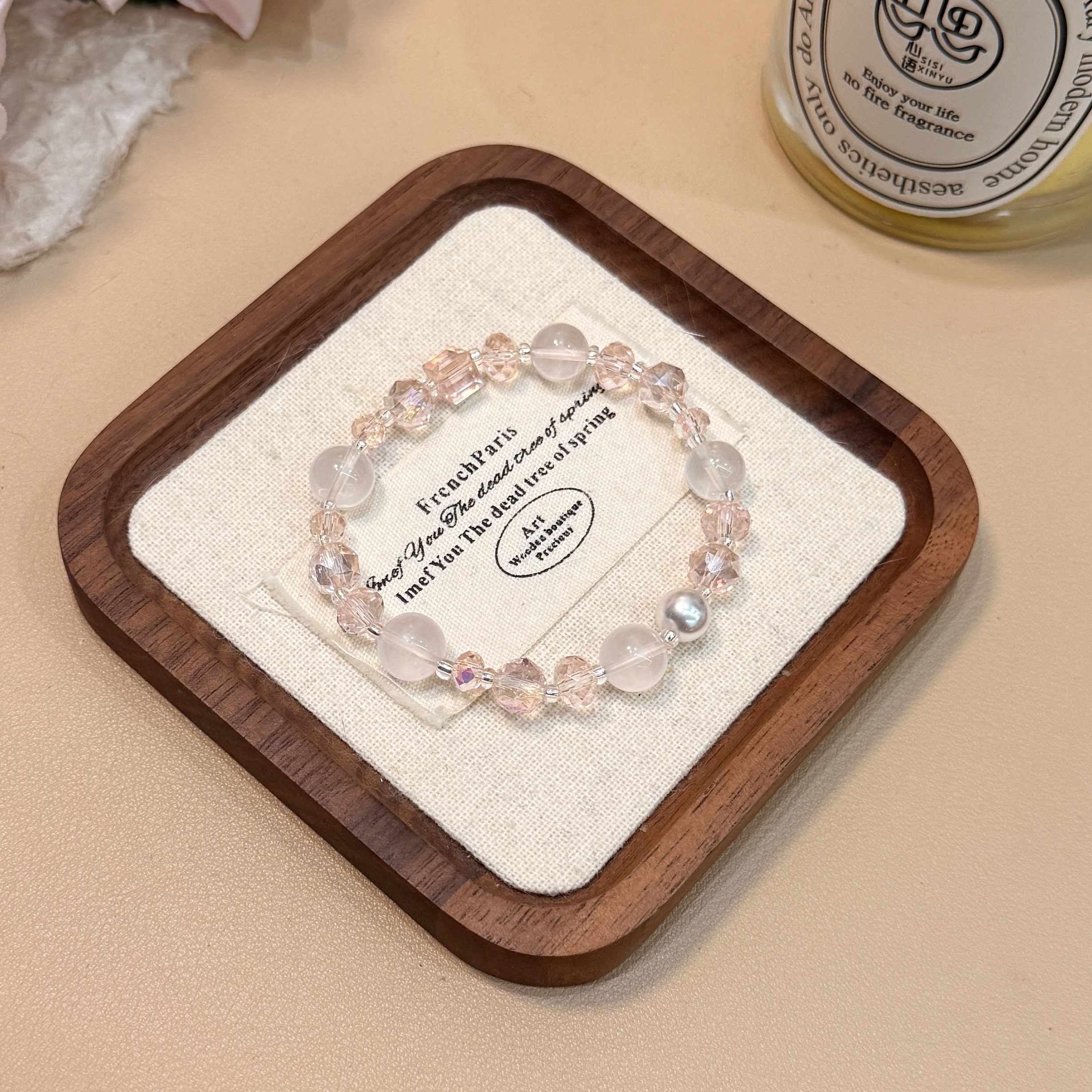 A398天然粉水晶卡9mm➕粉色奥地利水晶手链