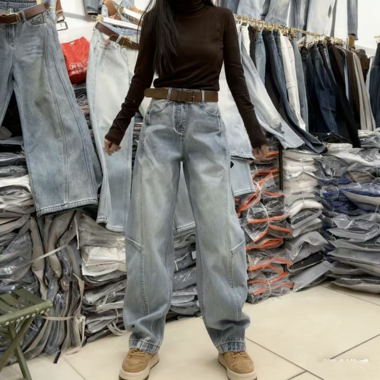 8708女韩版冬季常规时尚微弹破洞高腰弯刀裤显瘦牛仔裤