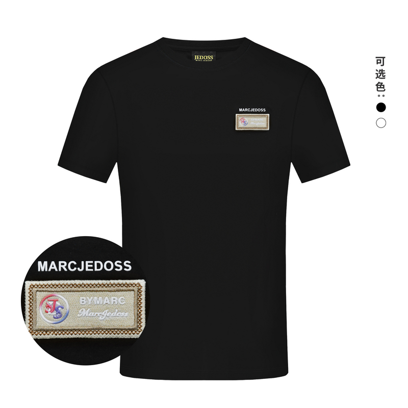 JEDOSS/爵迪斯2025夏季新款厚版胶印刺绣小标宽松短袖T恤AS035