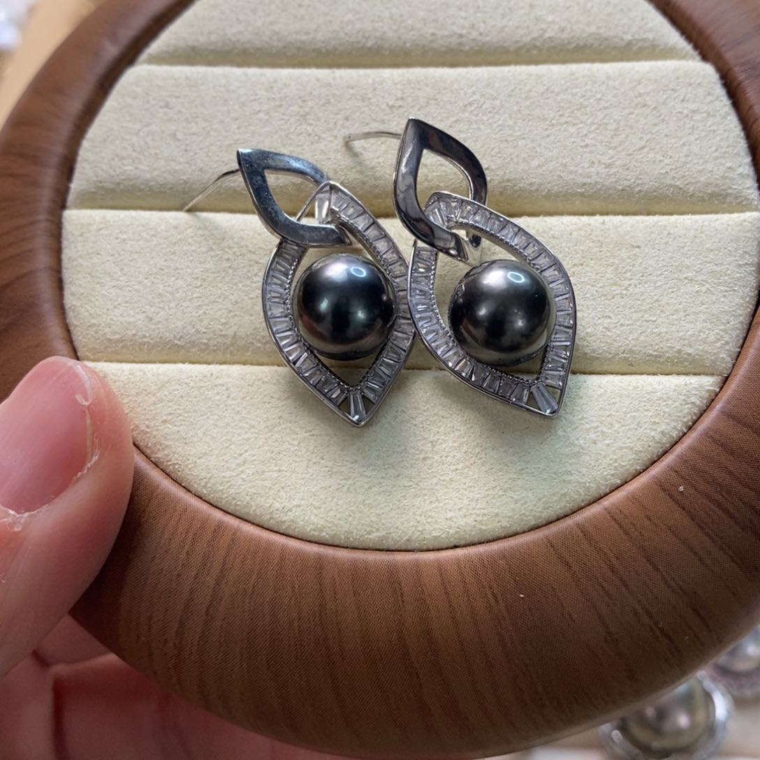 海水珍珠耳饰银S925镶嵌