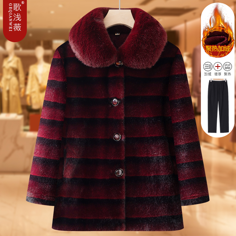 奶奶装冬季水貂绒外套中老年女仿皮草外套妈妈装加绒加厚保暖大衣