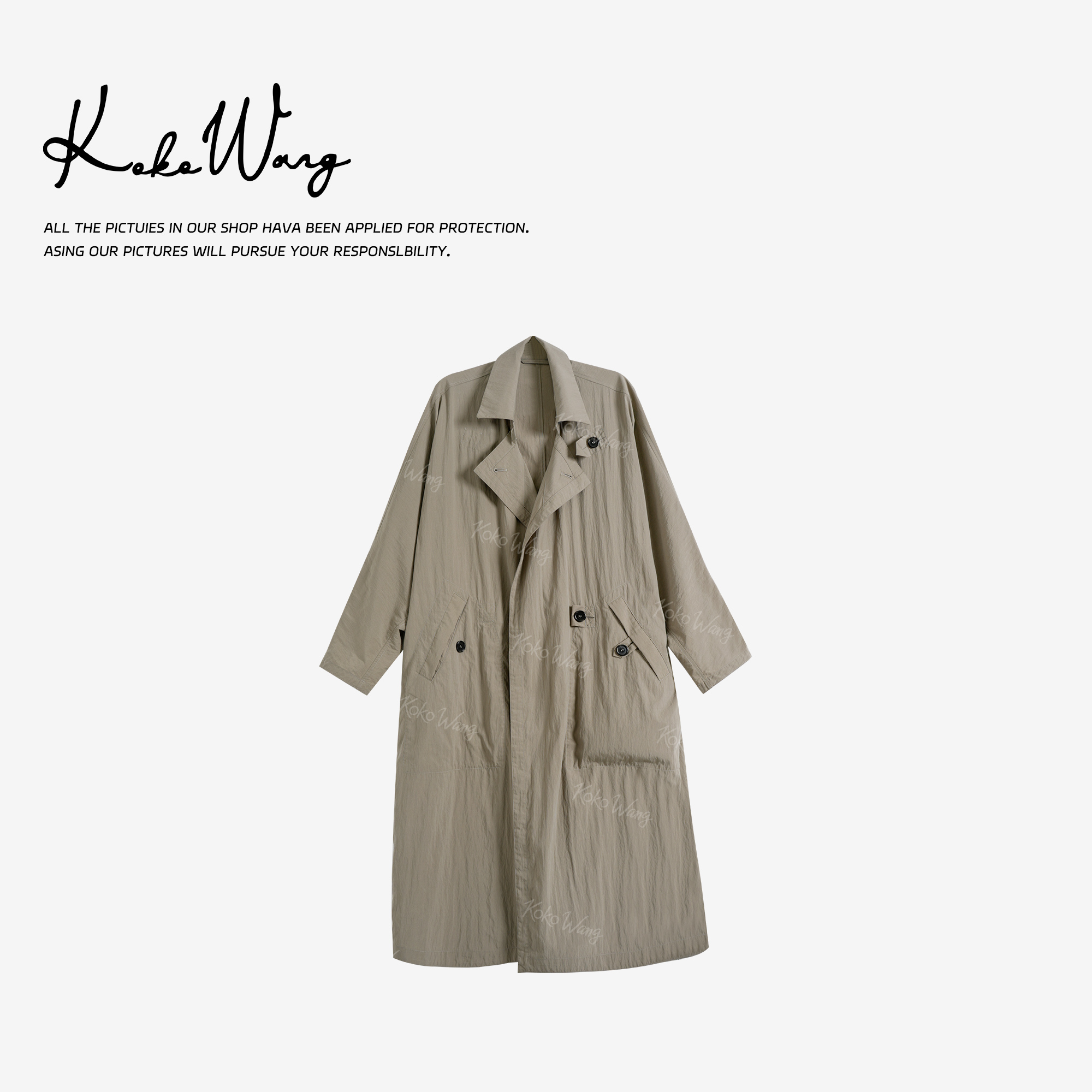 KOKOWANG秋冬高定天丝混纺凉感高级中长款风衣外套N1535A06W43