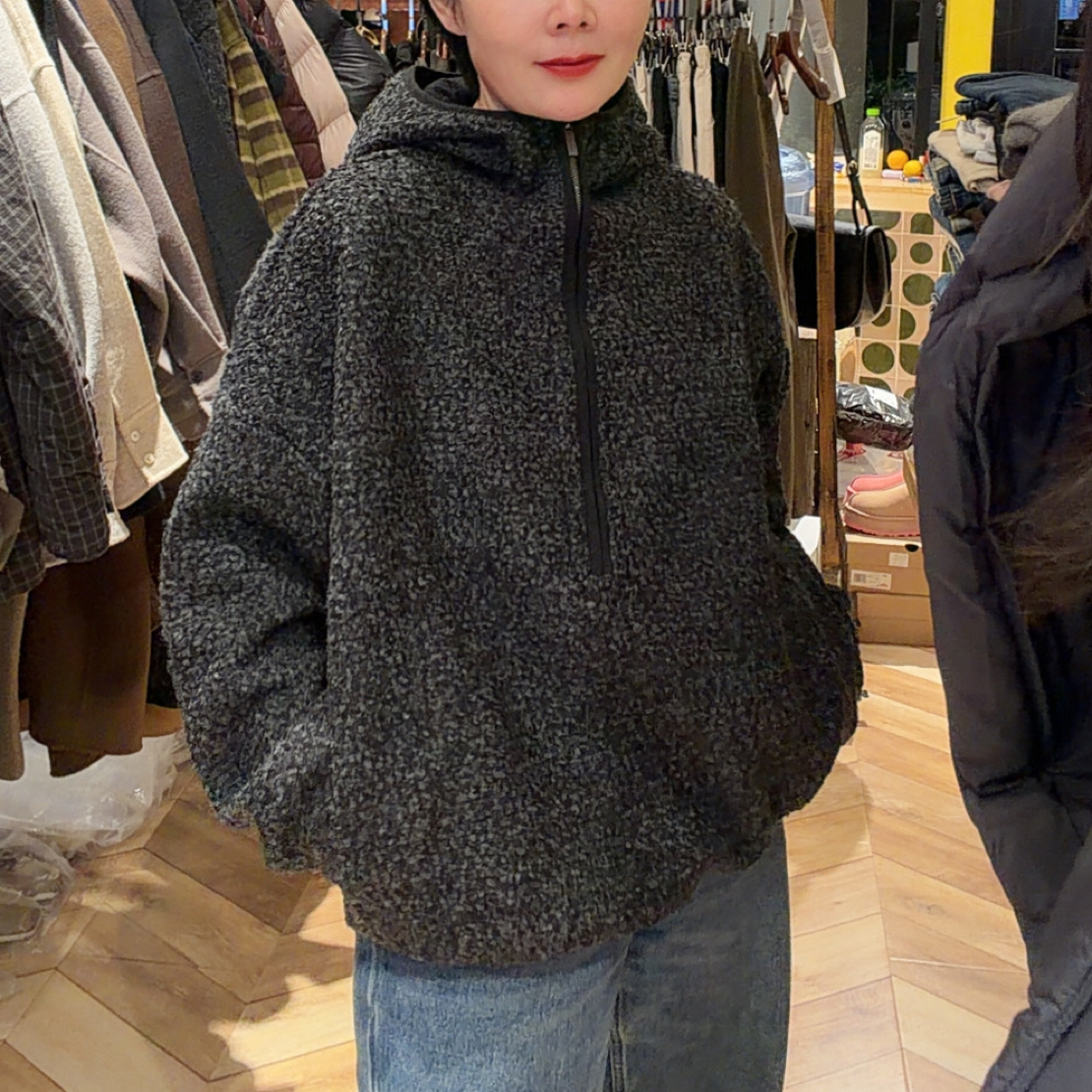 半拉链连帽针织卫衣