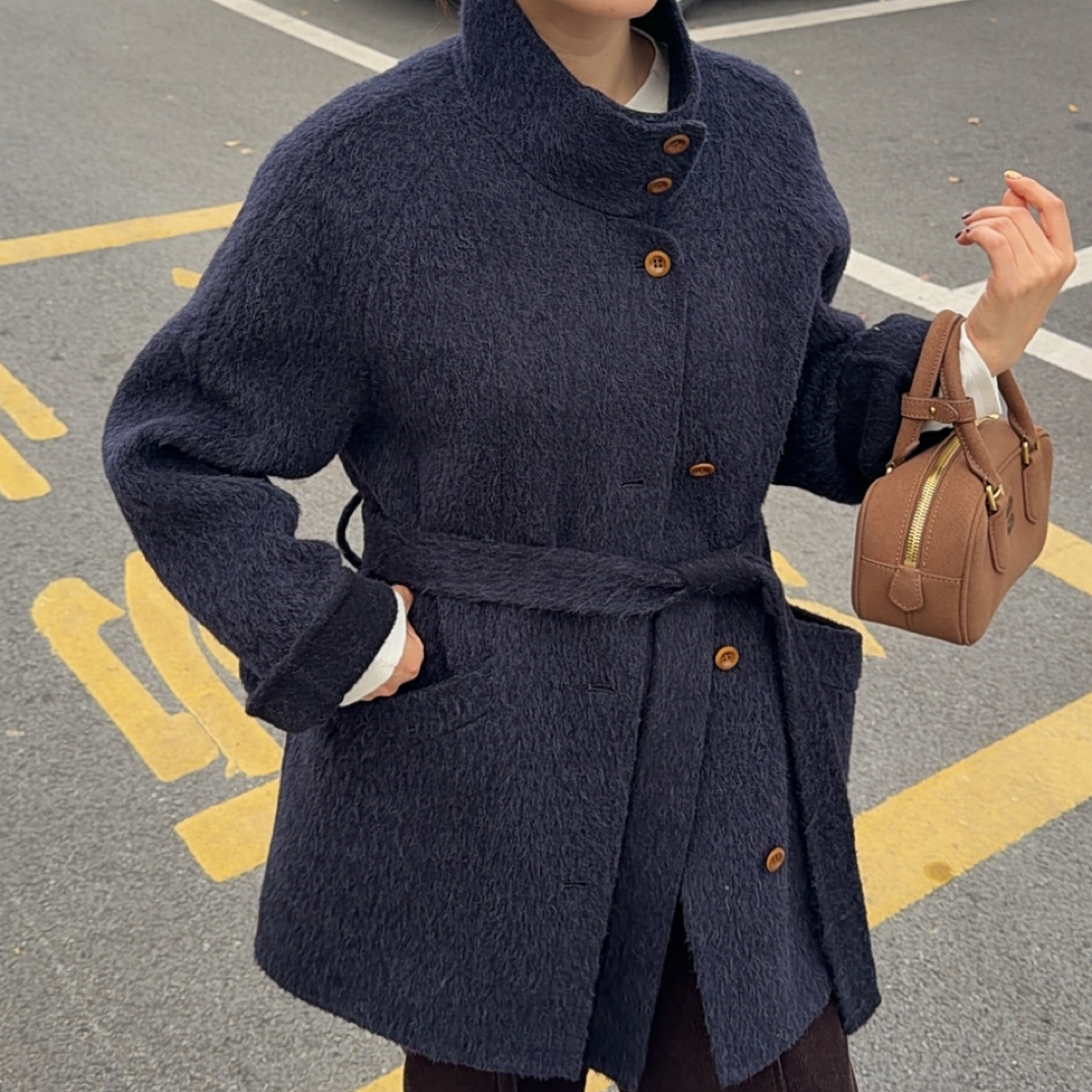 【立领苏力】时尚双面手工羊毛大衣百搭韩系小个子大衣气质秋冬