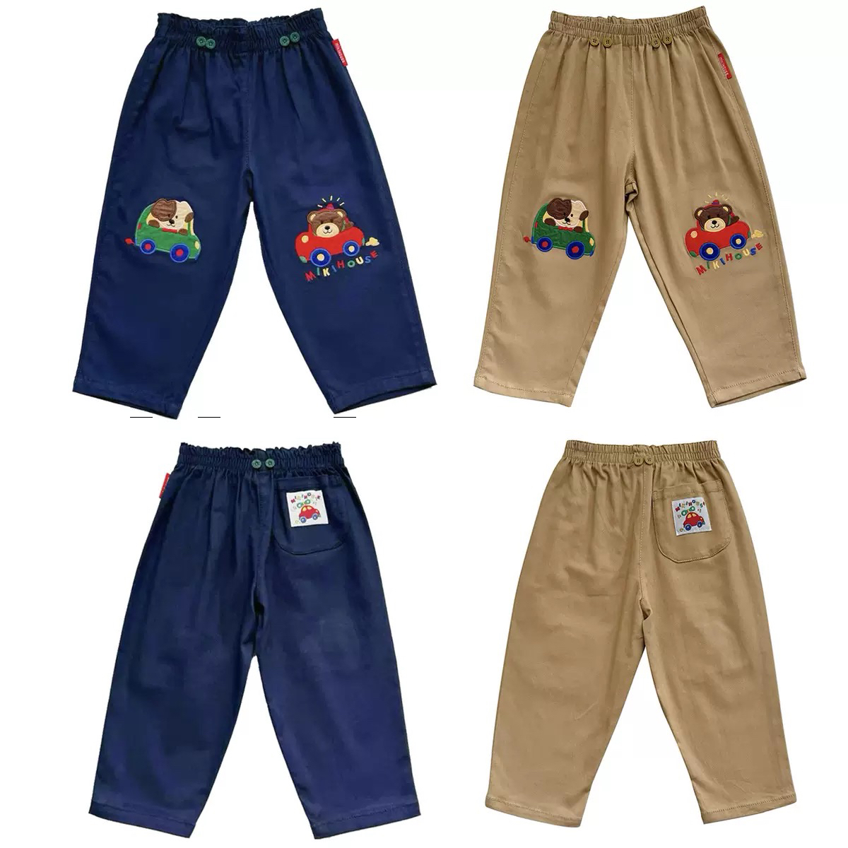 (现货)春秋汽车休闲裤 卡通贴布刺绣狗熊开车男女宝长裤71816  