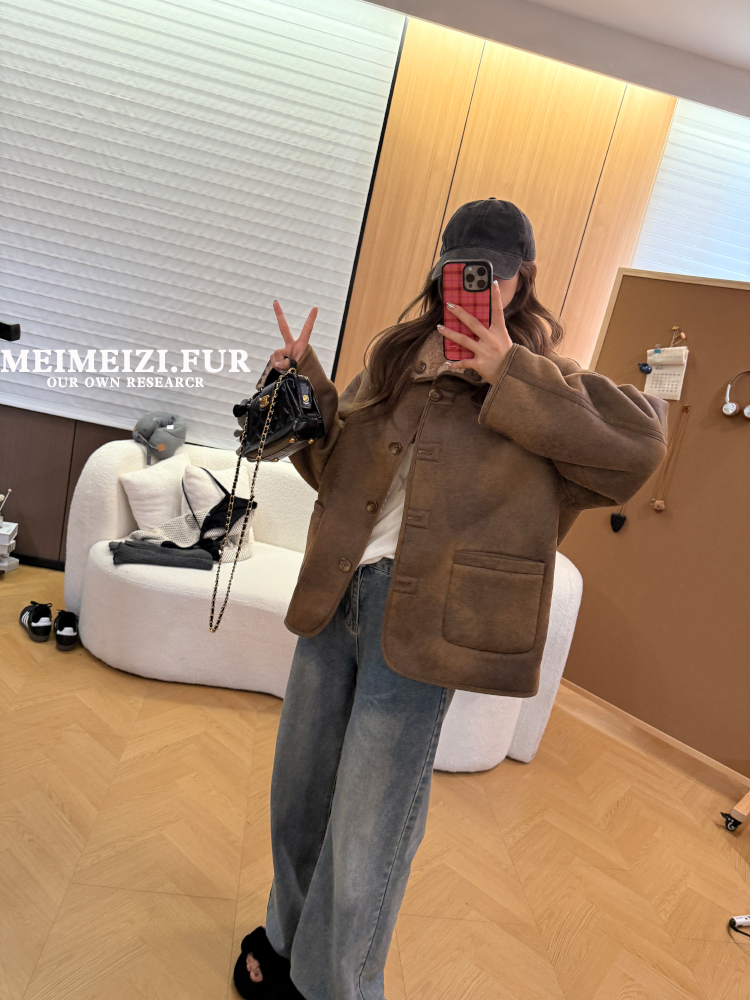 MeiMeiZi·“冬日情书” 100羊毛双穿韩系简约秋冬新款绒毛外套