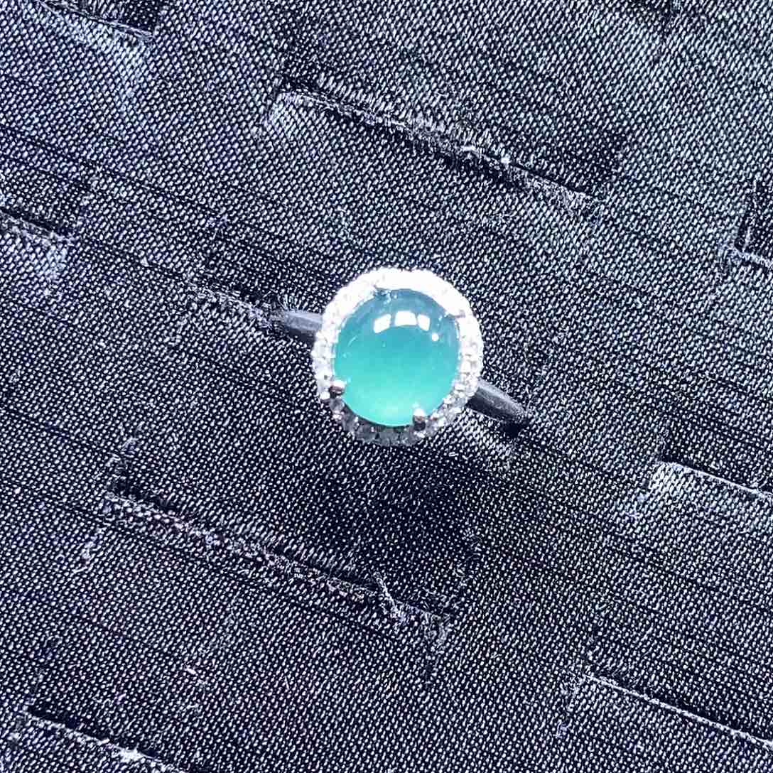 翡翠银S925镀金镶嵌戒指