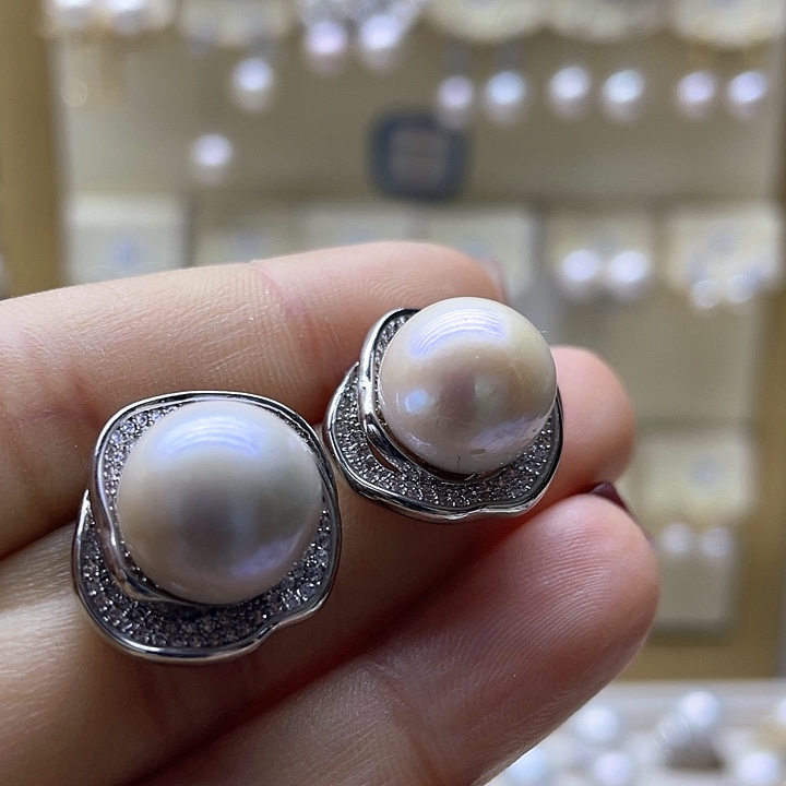 淡水珍珠耳饰银S925镶嵌