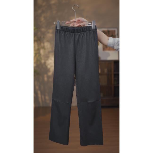 GONG QUE 新中式秋冬款绵羊皮显瘦百搭休闲皮裤 242264