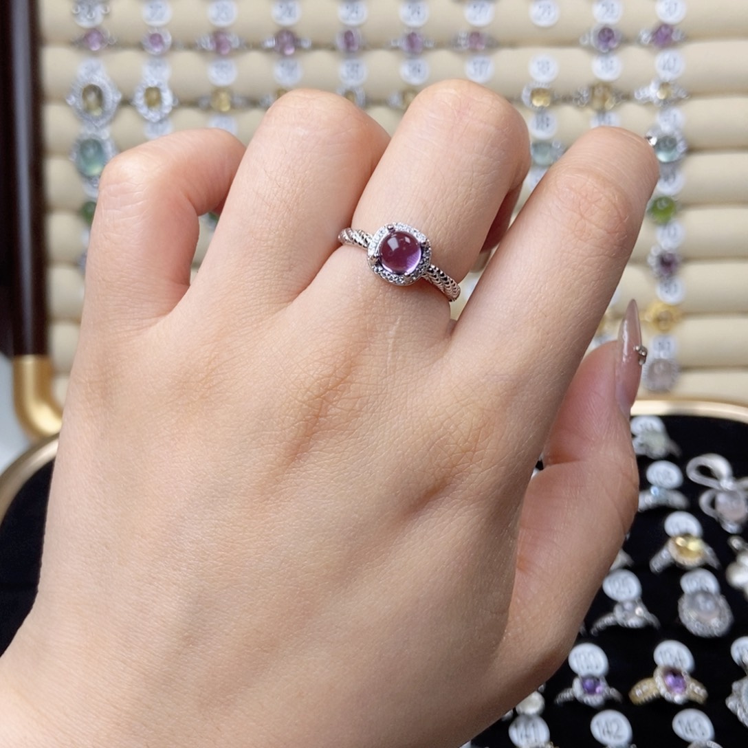 紫晶戒指银S925镶嵌花*?