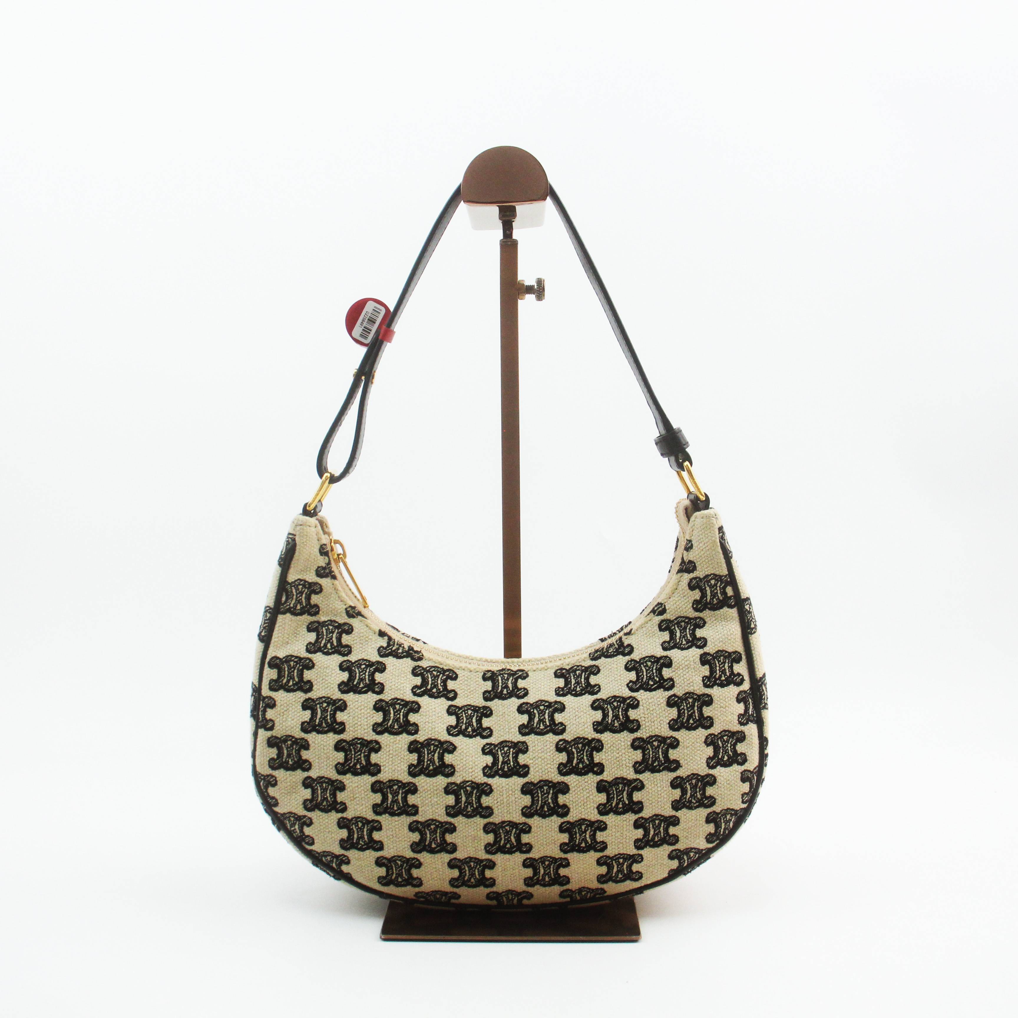 95新 Celine/思琳 80388B 白色黑色凯旋门老花AVA单肩包